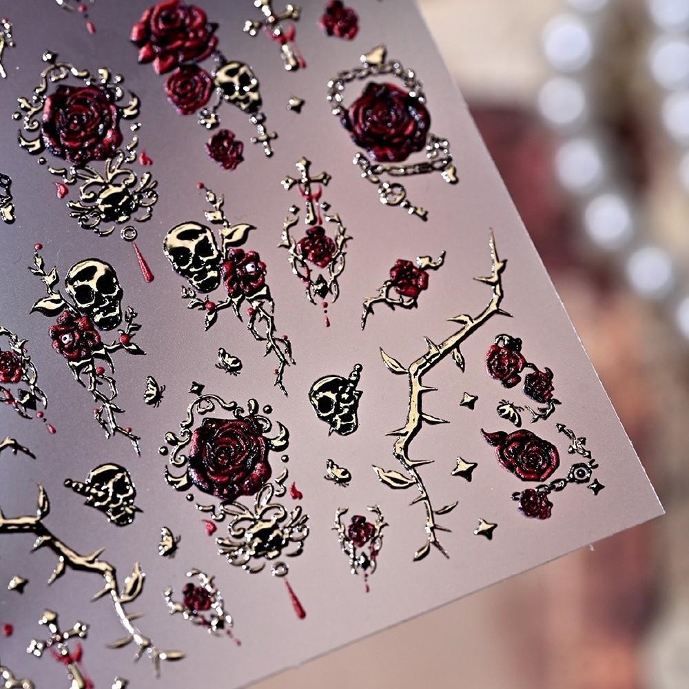 Halloween Nails Blood Rose Nail Stickers Self-adhesive Bronzing Nail Stickers Floral Nail Decals
