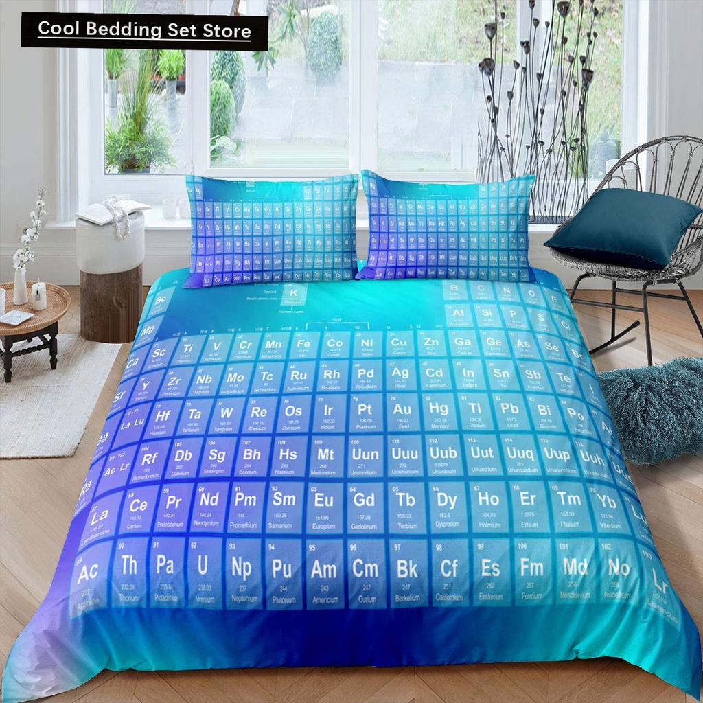 Periodensystem Königin König Bettbezug Pädagogische Wissenschaft Chemie Bettwäsche-Set für Studenten Lehrer Elementtabelle Bettdeckenbezug