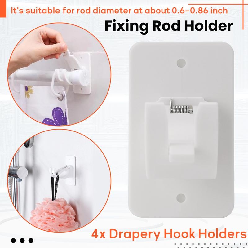 A95I-Vorhangstangenhalter 4 Stück, Selbstklebende Querstangenhaken, Bohrfreie Stangenaufhängung Wandmontagehaken Gardinenstange
