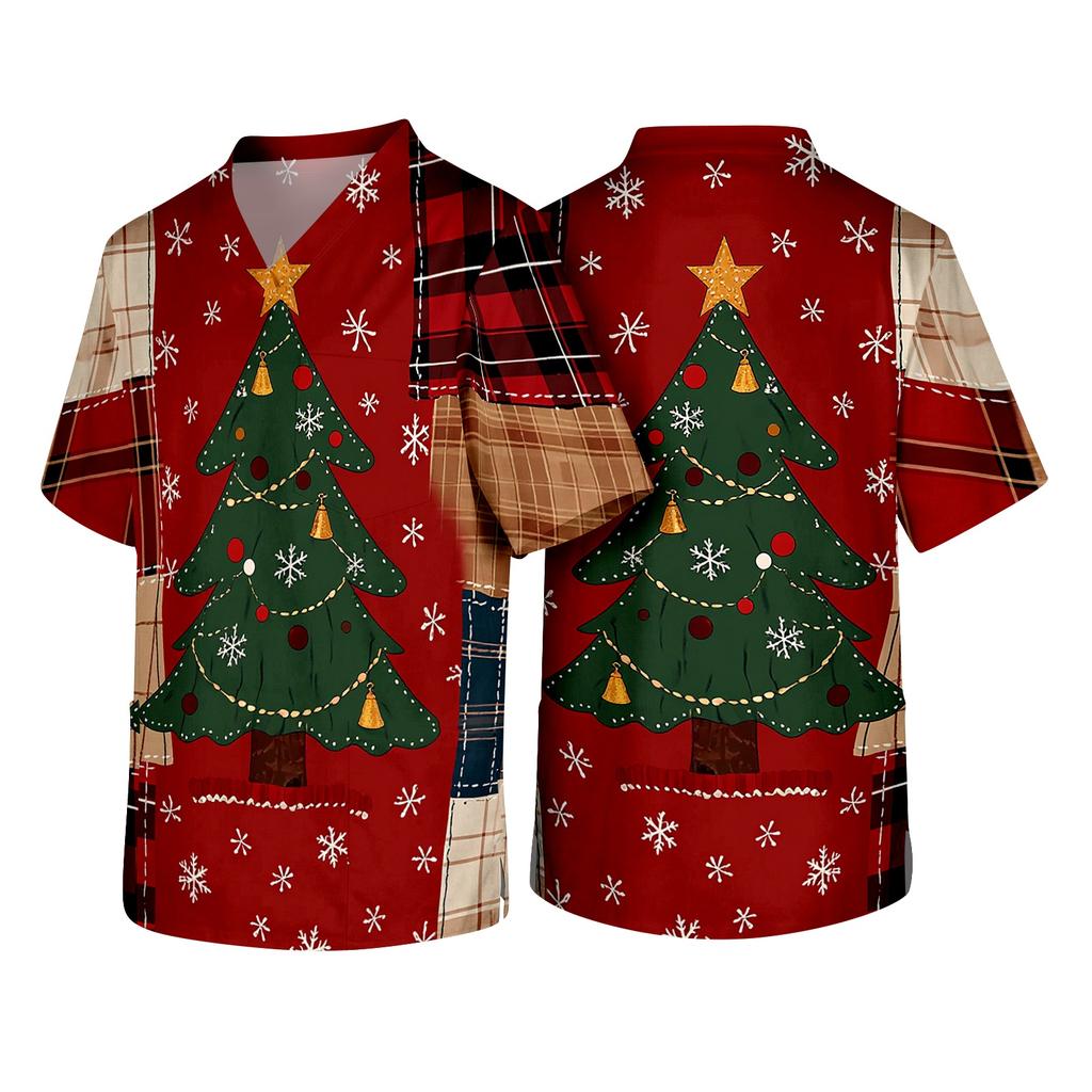 Men's Christmas Themed Holiday Caregiver Uniform for Work In Hospitals and Clinics