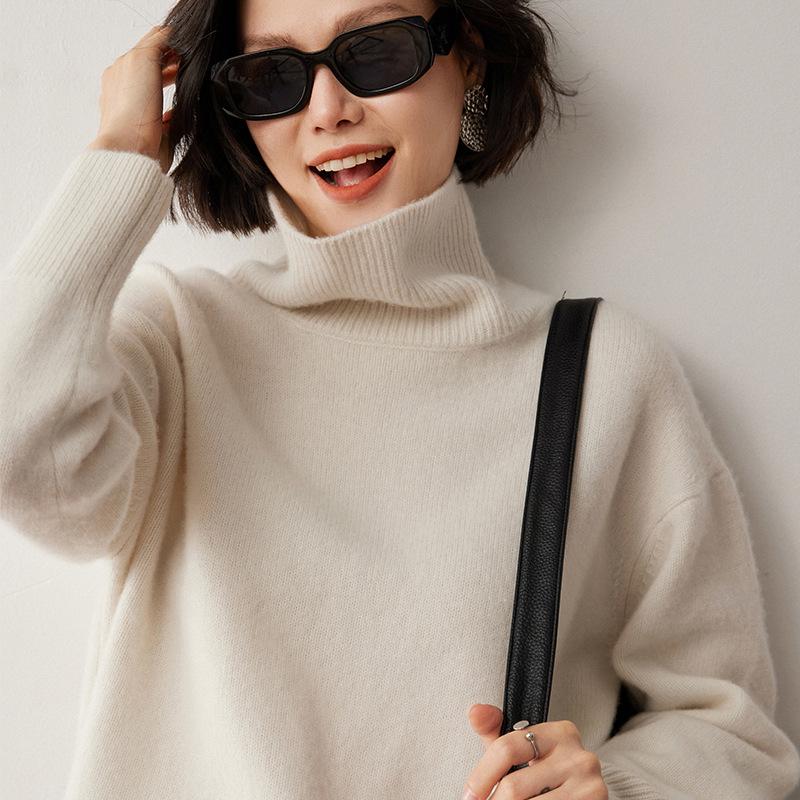 Cashmere Knit Loose Fit High Neck Sweater - Wang Fei Style, Thickened Autumn/Winter Pullover for Women