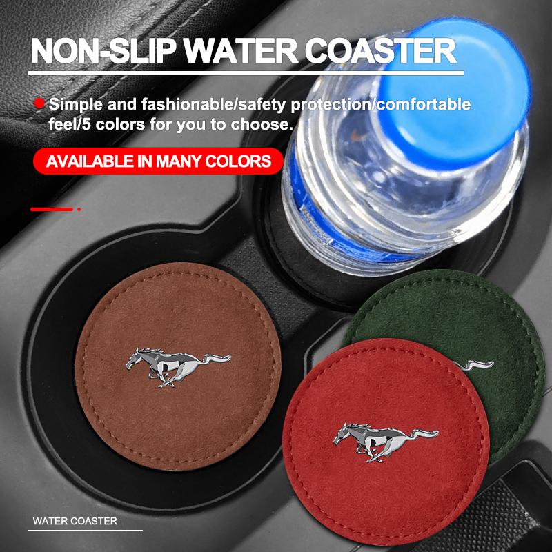 Car Cup Holder Pad PU Leather Slot Non-slip Coaster Mat For Ford Mustang SHELBY GT 500 350 Convertible V Mach E Rainproof Focus Fiesta Escape Ecosport