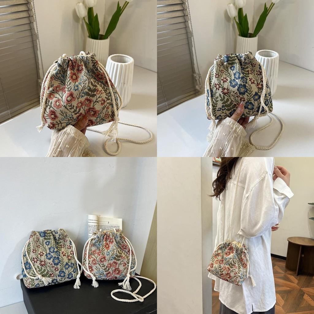 Fashionable Canvas Bucket Bag With Embroidered Flowers For Trendy Street Style Look