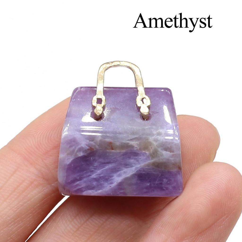 1Pc, Reiki Healing Crystal Carved Handbag Ornament Decoration, Mini Fashion Natural Stone Amethyst Agate Gemstone Home Decor Jewelry Gifts 27×25mm