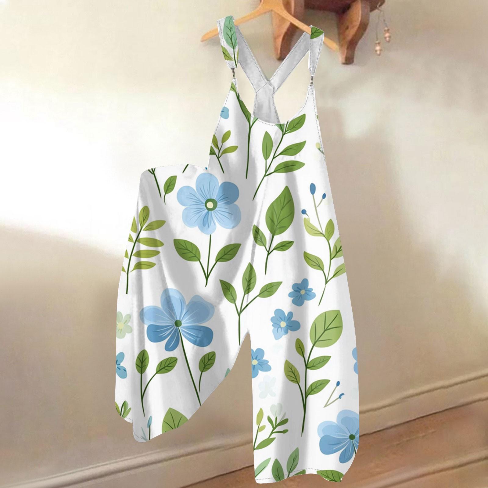 Женский летний комбинезон с цветочным принтом, винтажный комбинезон, нерегулируемые бретели, XXL