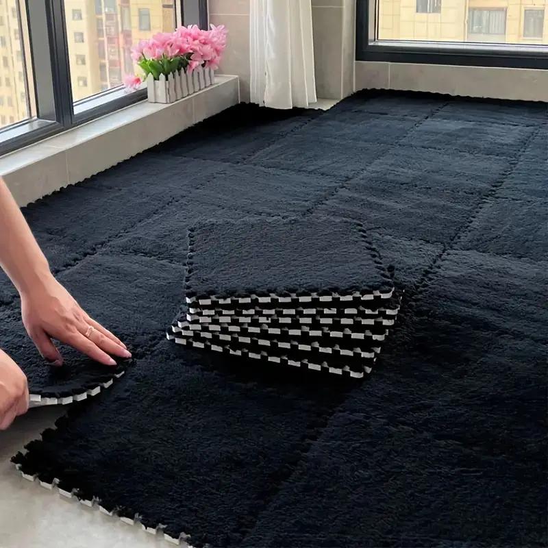 12Pcs Plush Foam Puzzle Floor Mats 30x30cm Soft Interlocking Playmat for Bedroom Game Room Home Decor