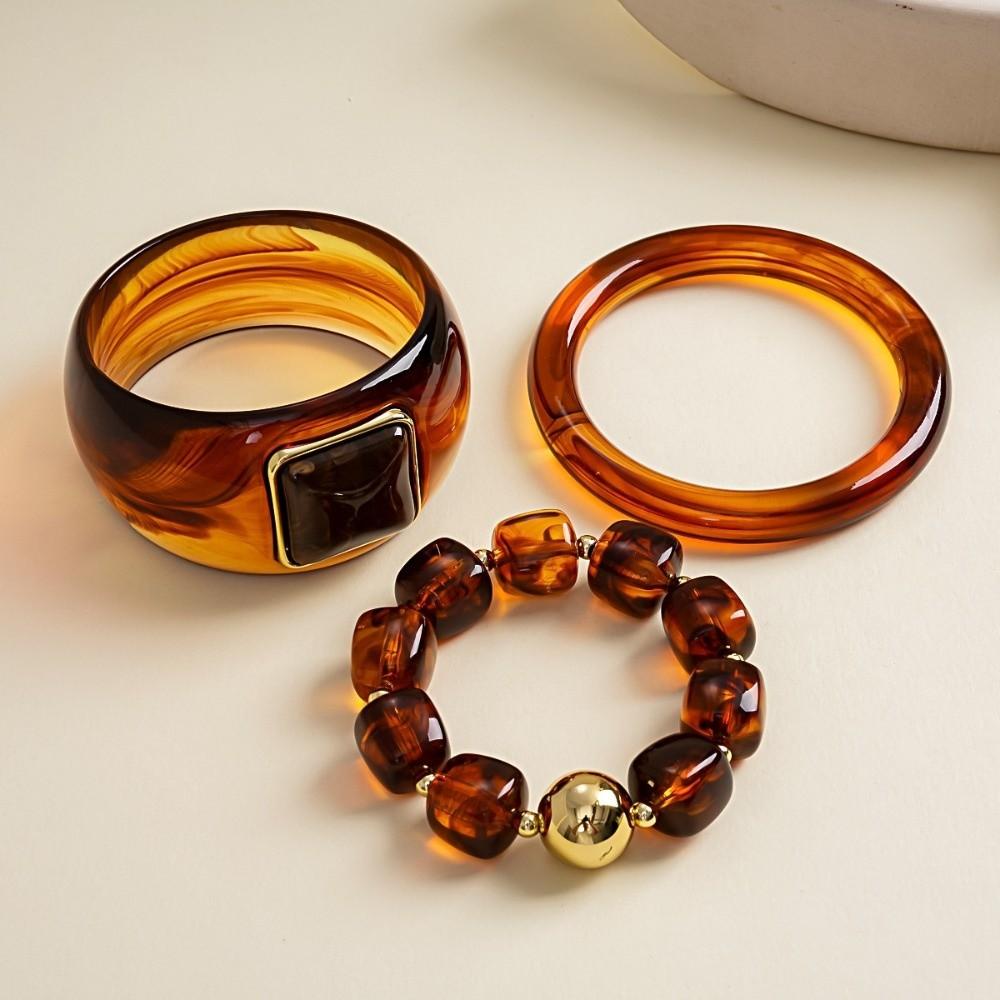 3 Pcs/Set Square Round Resin Bangle Set Resin Acrylic Geometric Wrist Jewelry For Women