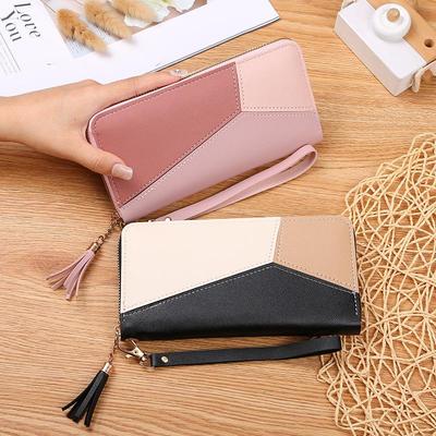 Color-Block Stitch Long Wallet for Women, 2024 Large Capacity Zipper Clutch, Japanese and Korean Style