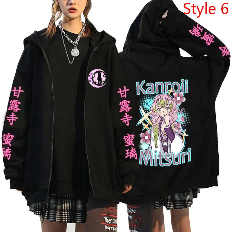 Neue Anime Kanroji Mitsuri Druck Hoodies Cartoon Zip Hoodies Damen Herren Mode Langarm Reißverschluss Pullover Harajuku Sweatshirt