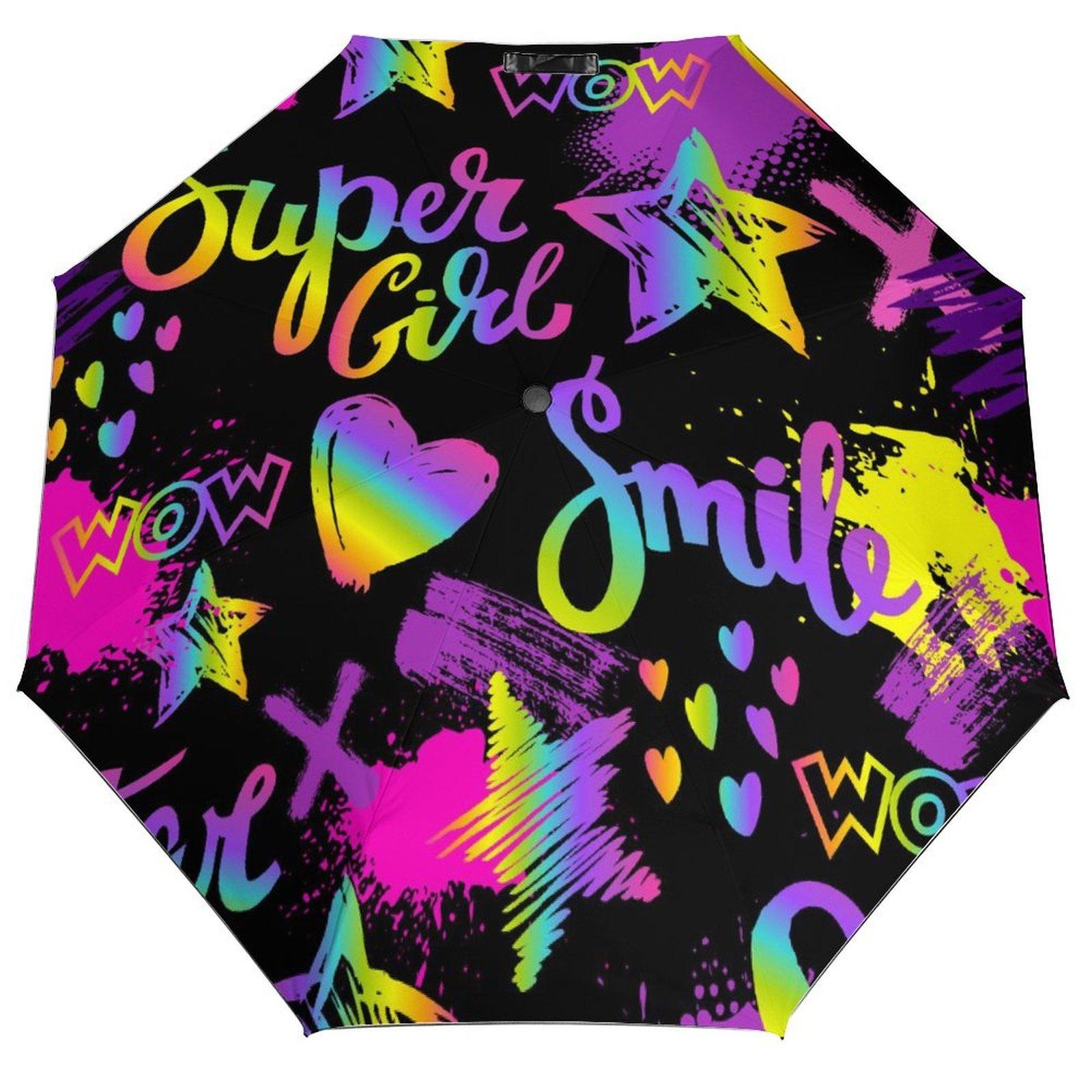 

1 шт. Автоматический зонт с быстро открывающимся механизмом и ветроустойчивыми спицами для путешествий на открытом воздухе в стиле граффити чёрный