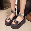 2025 new summer muffin fairy style Roman sandals women's platform heightening outer wear with skirt wedge heels high heels
