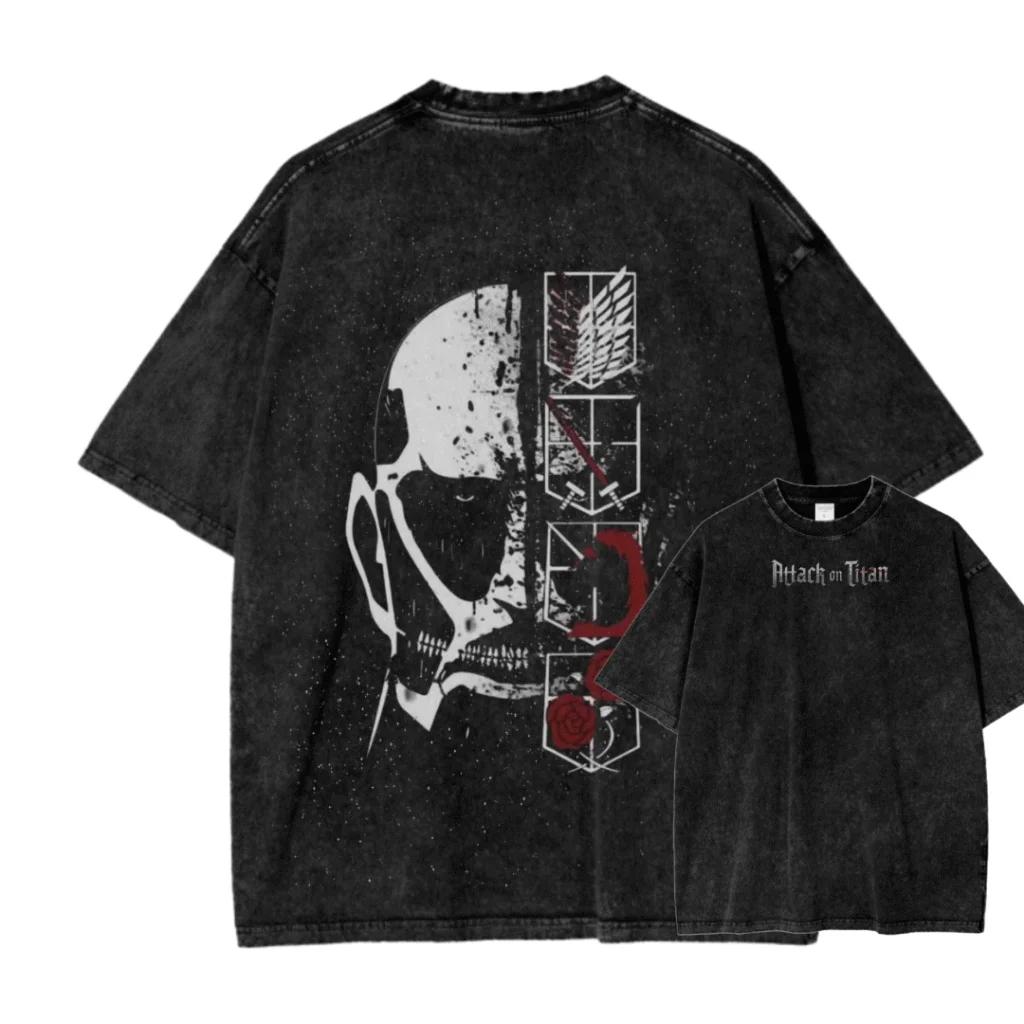 New ACID WASH TEE Attack on Titan Printed Tshirt Mens and Womens Washed Tshirt High Quality Vintage Cotton Tshirt Top