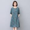 Floral Linen A-Line Dress for Women, 2024 Summer Collection – Elegant Slimming Style for Middle-Aged Mothers