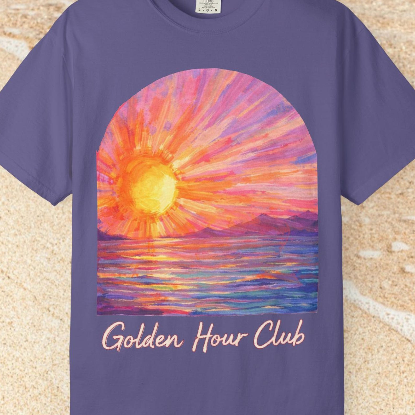 Comfort Colors Golden Hour Club Shirt, Sunset Beach T shirt, Summer Vacation Tee, Ocean SunseT shirt, Beach Lover Tee Gift, Coastal T shirt 3XL