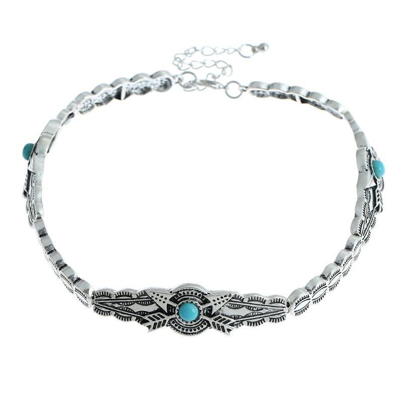European Style Alloy Necklace With Artificial Turquoise Effect And Modern Geometric Shape For Women