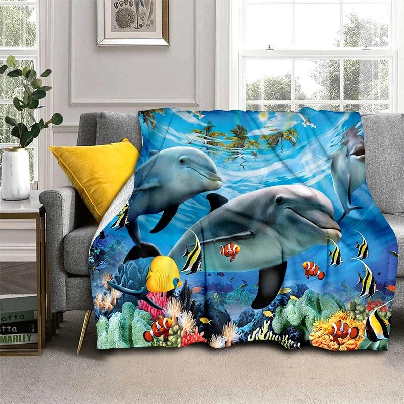 3D Underwater World Seabed Cartoon Blanket,Soft Throw Blanket for Home Bedroom Bed Sofa Picnic Travel Office Cover Blanket Kids