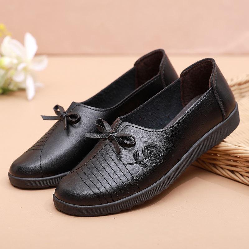 Весенне-осенняя обувь для женщин среднего и пожилого возраста. Удобные туфли-лодочки на мягкой подошве для мам. Нескользящие мокасины для бабушек. 35 чёрный