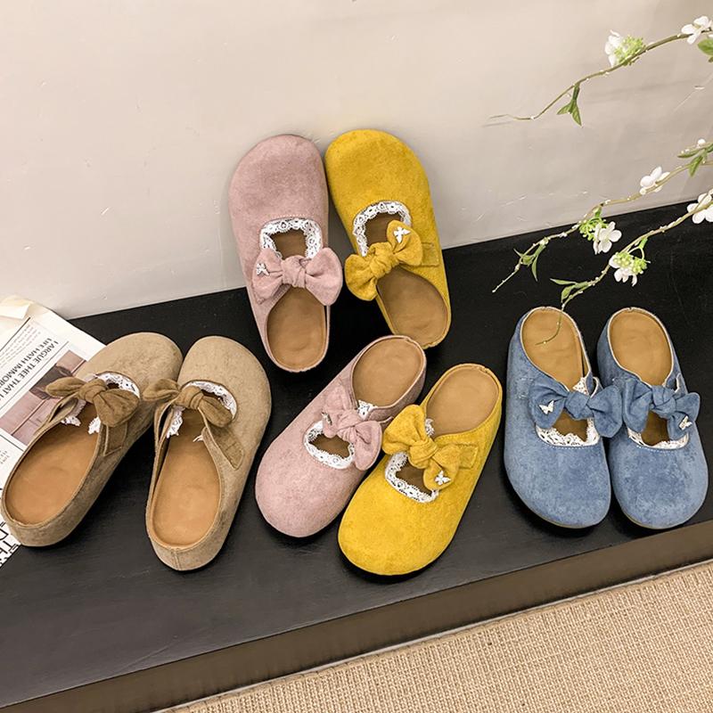 Fashion Loafers Shoes Woman 2025 Female Slippers Cover Toe Butterfly-Knot Increased Internal New Slides Butterfly-knot Increased Interna