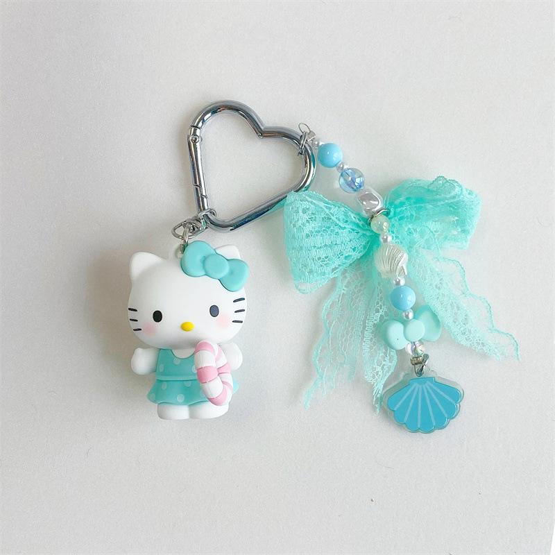 Hello Kitty Beach Vacation Cartoon Keychain - Cute KT Cat Doll Backpack Pendant