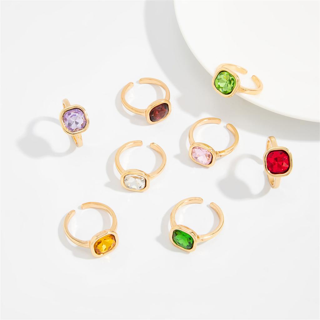 Alloy Cocktail Ring With Sparkling Stones Geometric Square Zircon Stacked Ring For Everyday Wear Or Special Event