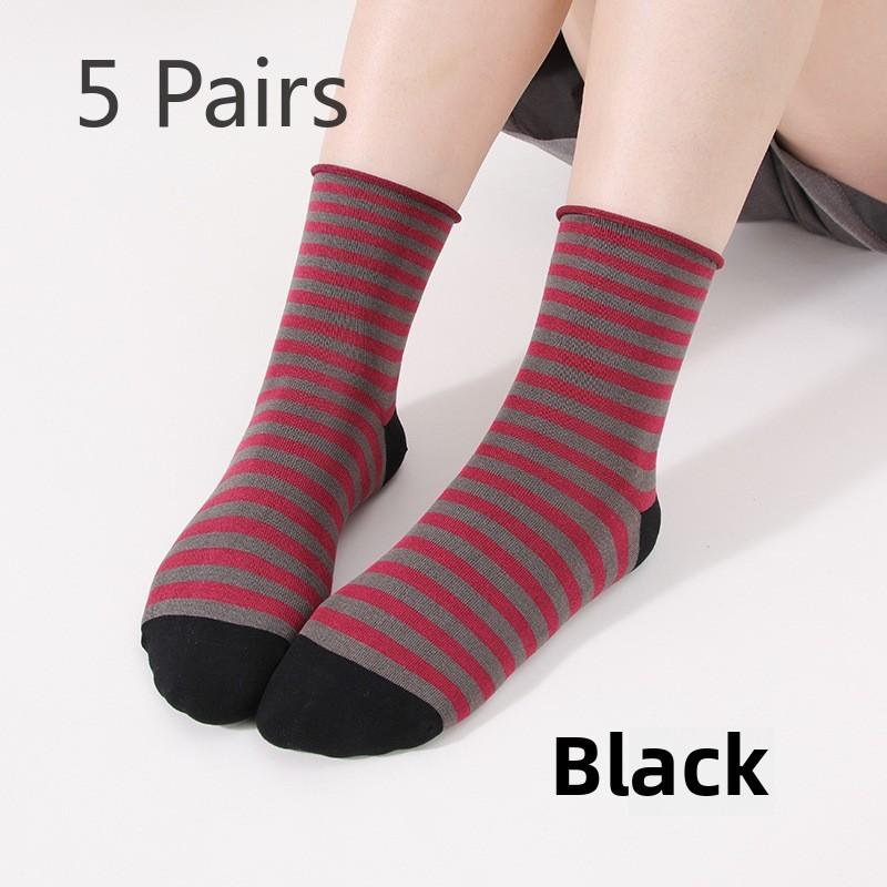 5 Pairs Socks Soft Silk Socks Casual Socks Short Tube Striped Boneless Deodorant Socks for Women