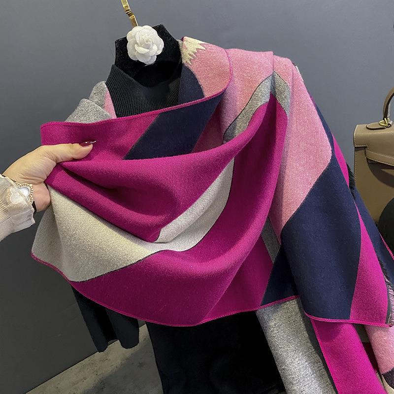 New Geometric Autumn and Winter Thickened Imitation Cashmere Warm Shawl Korean Style Classic Geometric Women's Windproof Scarf