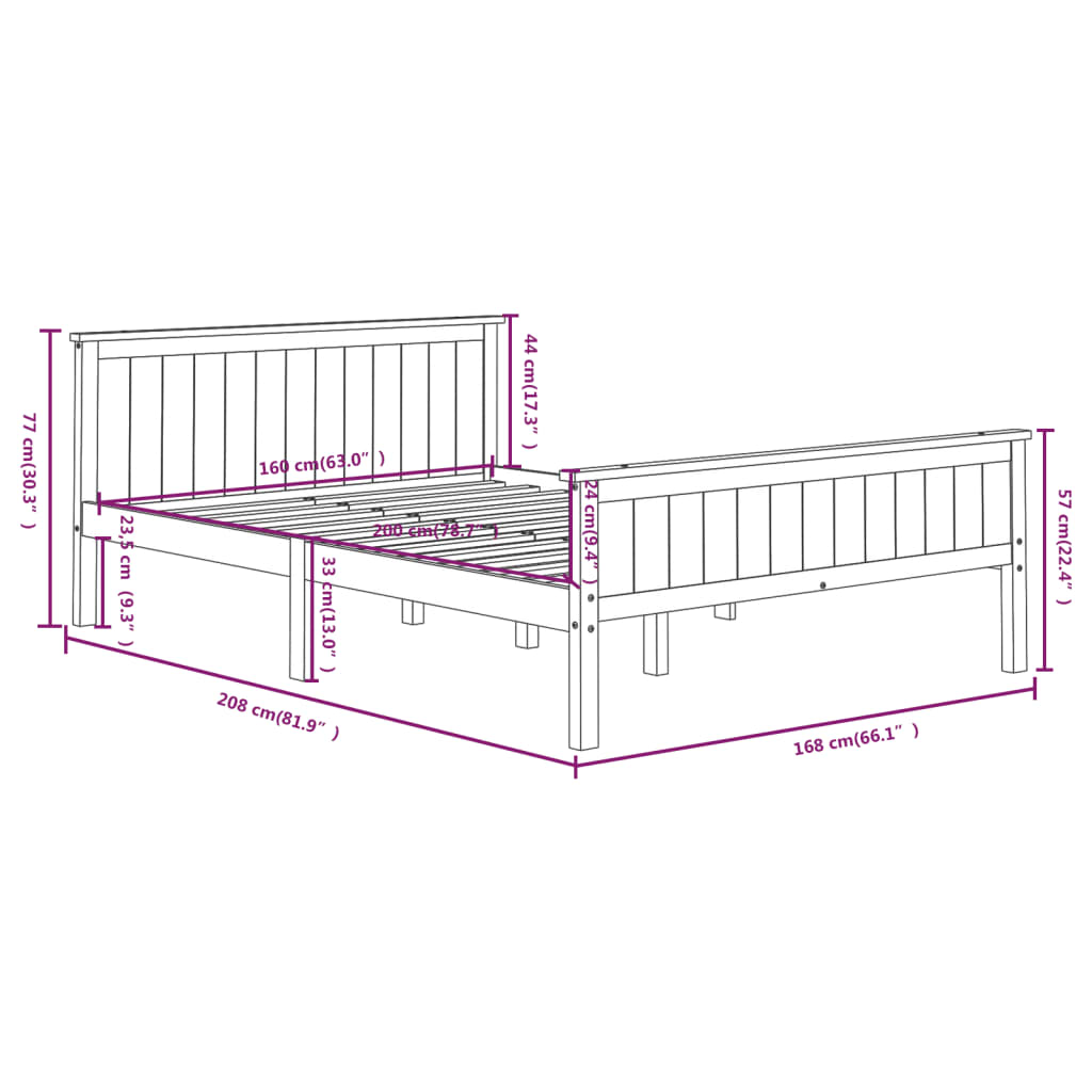 Solid Wood Bed Grey Pine 160 x 200 cm