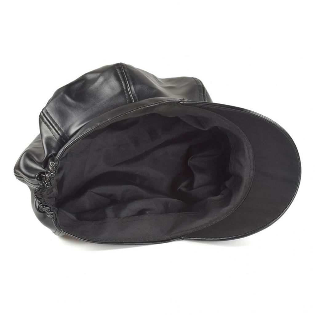 Women Vintage Faux Leather Solid Color Outdoor Beret Painter Flat Hat Peaked