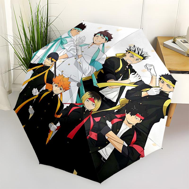 

1pc Outdoor Umbrella with Haikyuu! Characters - Automatic Opening/Closing, Portable 3-Fold Design, 8-Rib Iron Frame - Perfect Gift for Fans, Trav