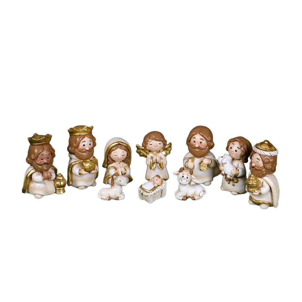 Cartoon Christmas Nativity Scene Figurines Hand-Painted Resin Decor Set for Holiday Home Decoration Gift