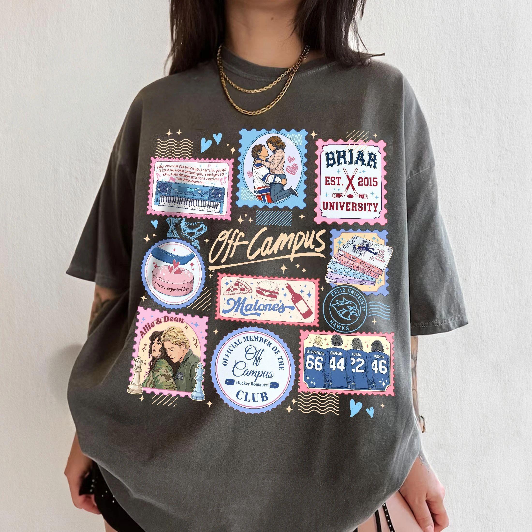 Off Campus Hockey Stamps 2026 Merch T Shirt Briar University TShirt Hockey Romance Series Graham 44 Reading Lover Gift Tee L
