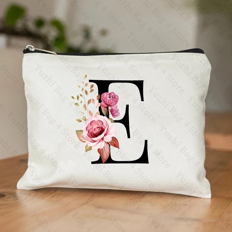 A-Z Alphabet Cosmetic Storage Bag Initial Graduation Gifts for Teacher Flowers Print Toiletry Bag for Bridesmaids Wedding Gifts