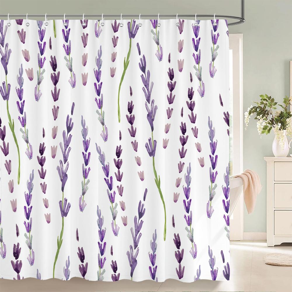 Lavender Shower Curtains Watercolor Purple Floral Plant Waterproof Polyester Bathroom Bathtub Curtain Room Decor With Hooks