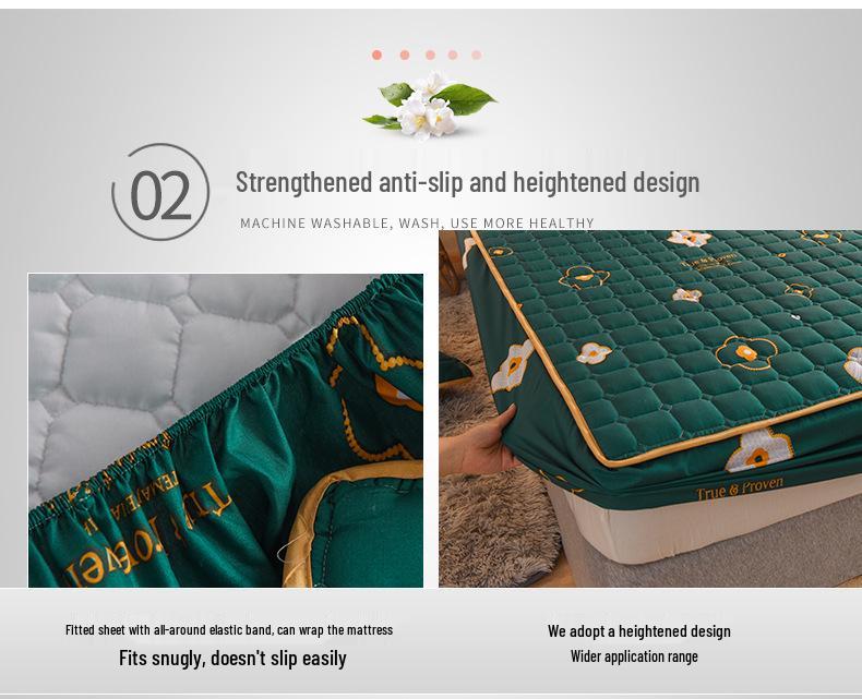 Cross-Border Quilted Fitted Sheet Set: Thick Memory Foam Protector, Dust & Moisture Resistant, Full Wrap Bedspread