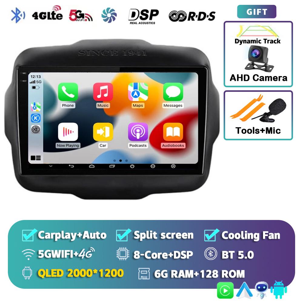 Android 14 Carplay Auto Car Radio For Jeep Renegade 2016-2020 GPS Navigation Multimedia Video Player Autoradio Stereo WIFI+4G BT
