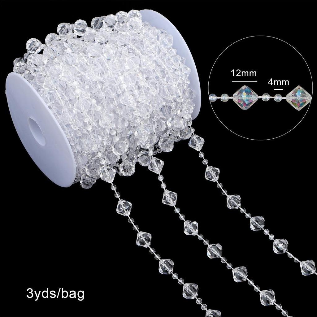 3Yard/ bag Akryl Gjennomsiktige perler for bryllup dekorasjon Hjem Party Ornament Supplies