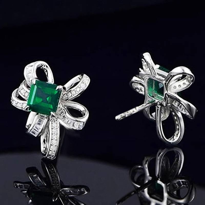 

Huitan Aesthetic Knot Design Women Stud Earrings with Bright Green CZ Charming Wedding Fashion Accessories Party Daily Zircon