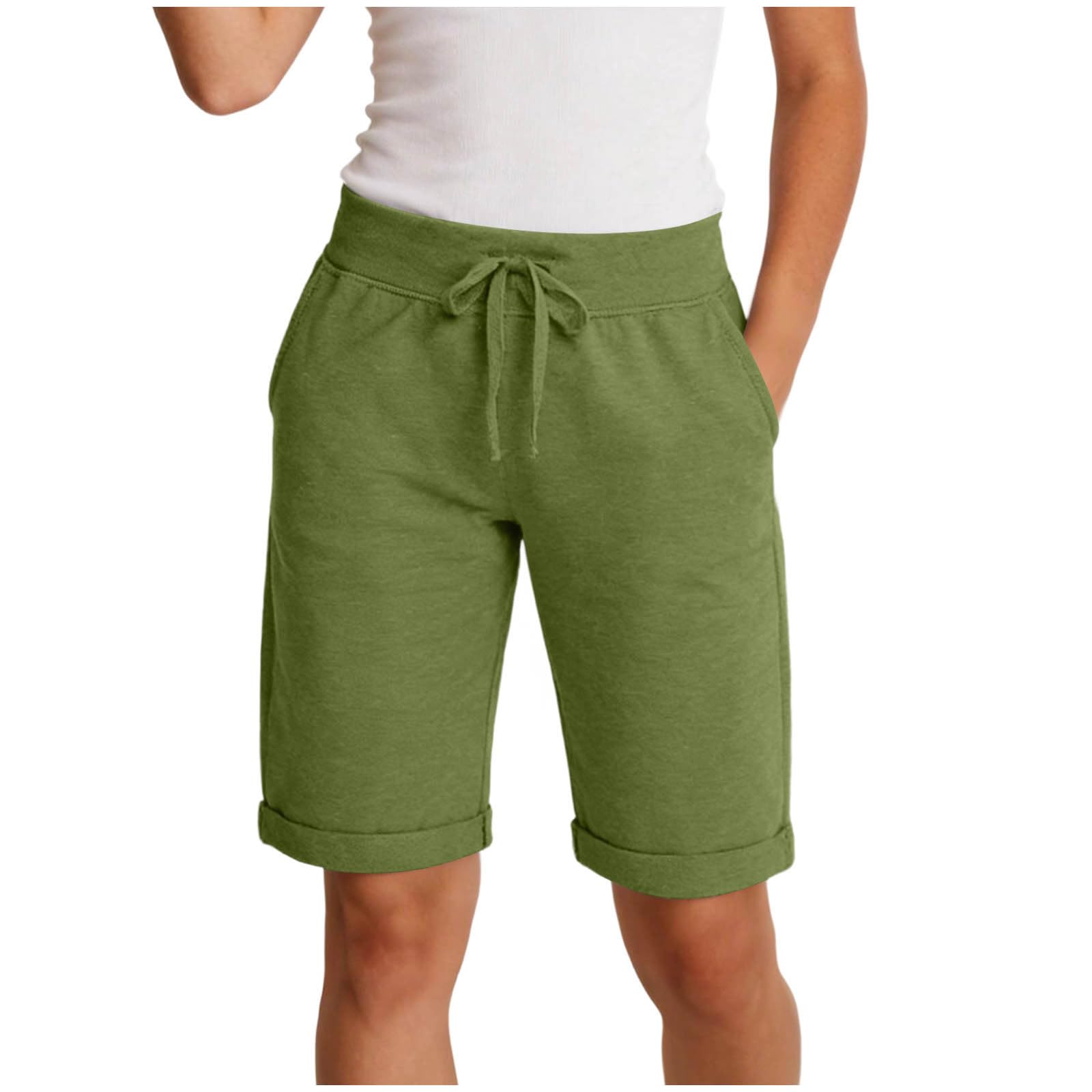 

Womens Shorts Elastic Waist Short Rolled Up Hem Short With Pockets L