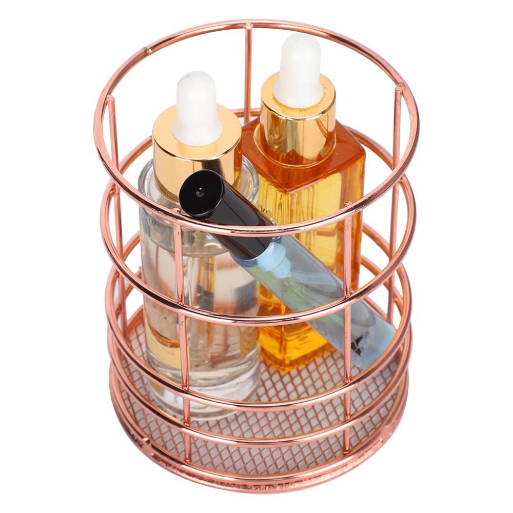 2Pcs Hollow Design Desktop Storage Basket Rose Gold Storage Container Pen Holder Makeup Organizer