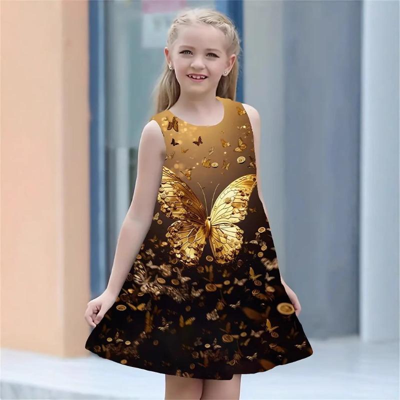 Stylish Cute Comfortable Butterfly Print Children's Sleeveless Women's Clothing Dresses Girls