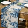Merry Christmas Blue Xmas Tree Linen Table Runner Party Decor Winter Xmas Ball Kitchen Dining Table Runners Christmas Decoration