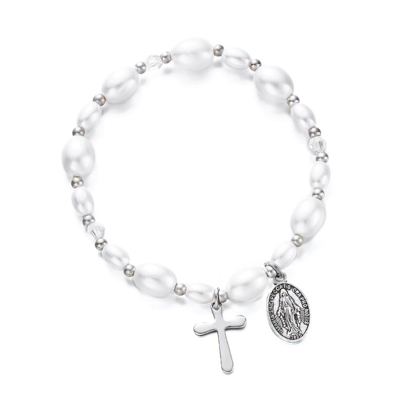 Elegant Imitation Pearls And Crucifix Bracelet Chain With Retro Design For Versatile Occasion Use Commute Casual Party