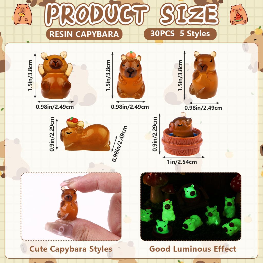 30 Pack Luminous Capybara Figures Mini Resin Capybara Glow In The Dark Miniature Capybaras Tiny Little Resin Animal Toys For Mic