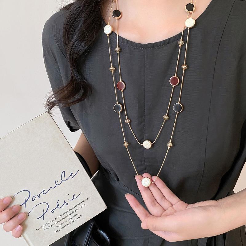 Autumn And Winter Long Tiger Eye Stone Pearl Beads Long Sweater Chain For Women'S Popular Necklace  Jewelry Accessories