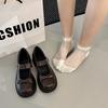 Vintage college style Japanese jk Mary Jane women 2025 new spring and autumn season with skirt bow thick heel small leather shoes