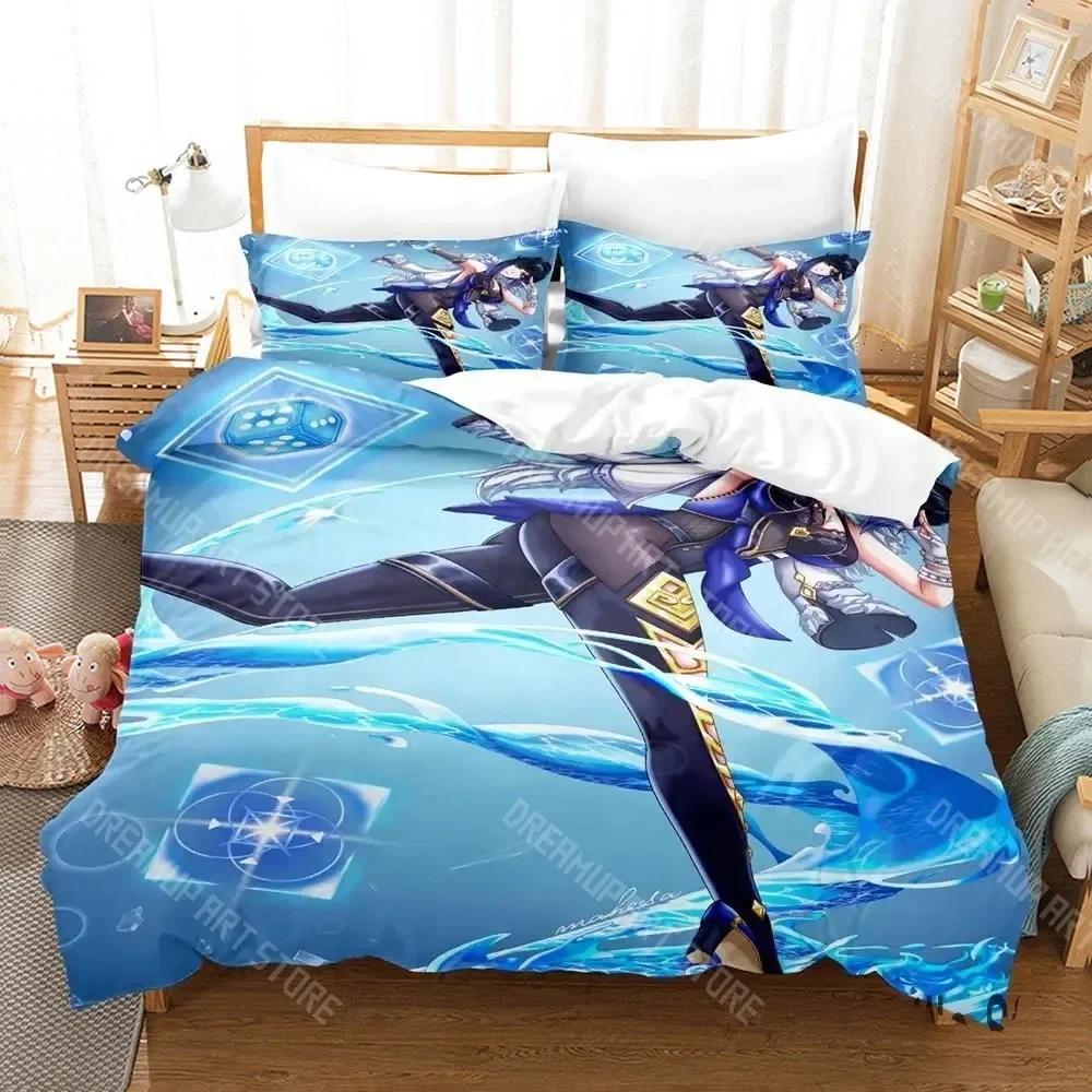 3D Print Anime Game Yelan Genshin Impact Bedding Set Boys Girls Twin Queen King Size Duvet Cover Pillowcase Bed Boys Adult