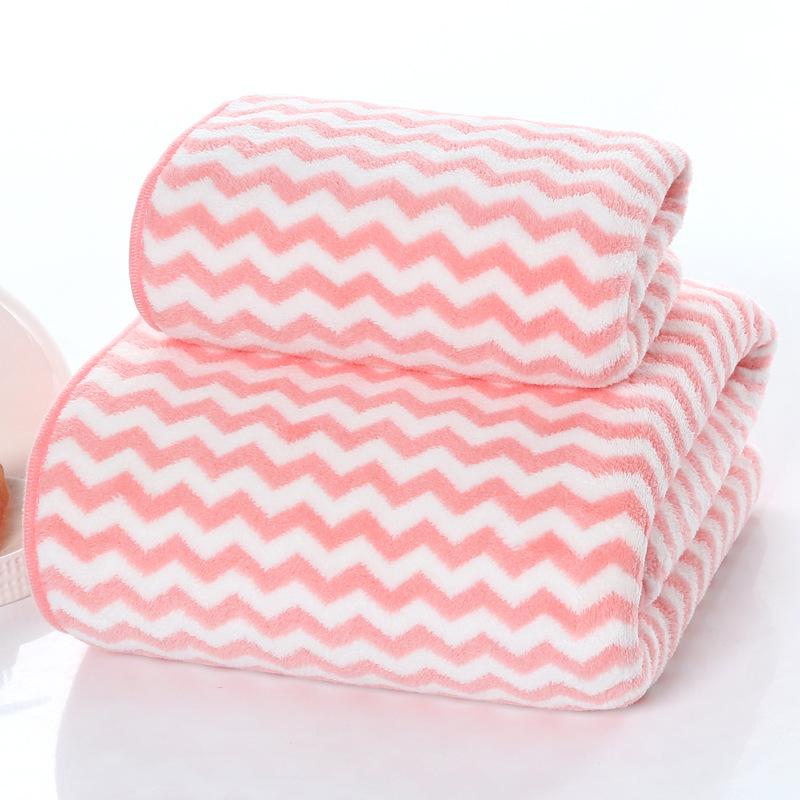 Coral Fleece Striped Bath Towel Set, Large & Thick, 70 x 140 cm, Absorbent Gift for Adults.
