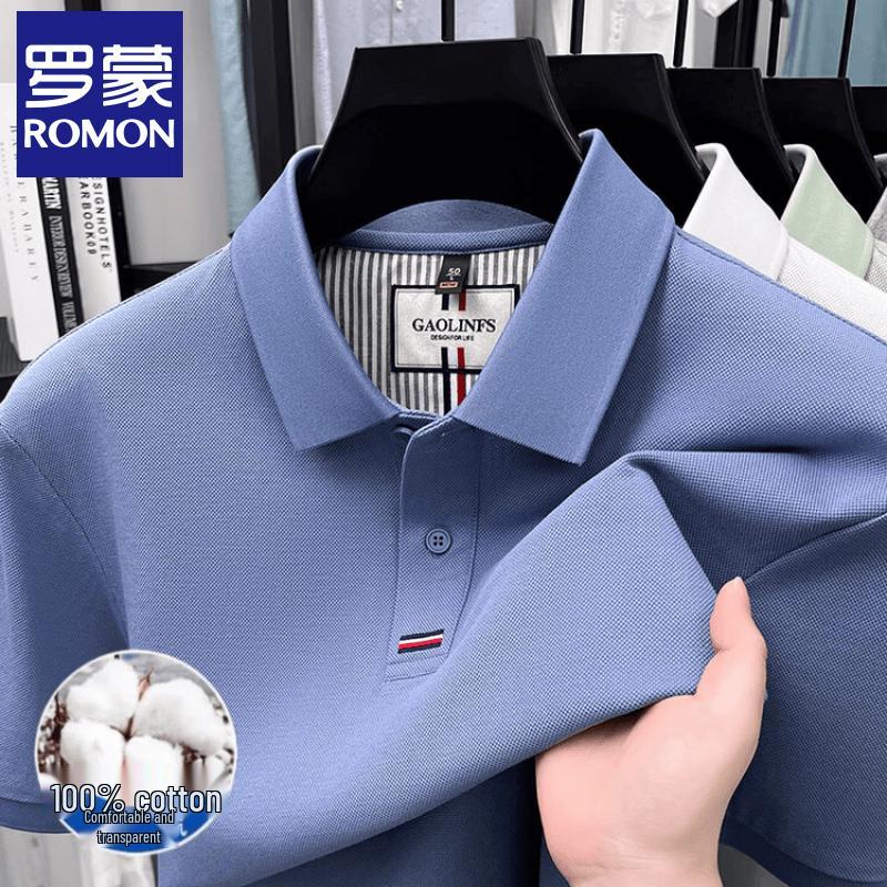 Romon Men's Short Sleeve Mercerized Cotton Polo Shirt