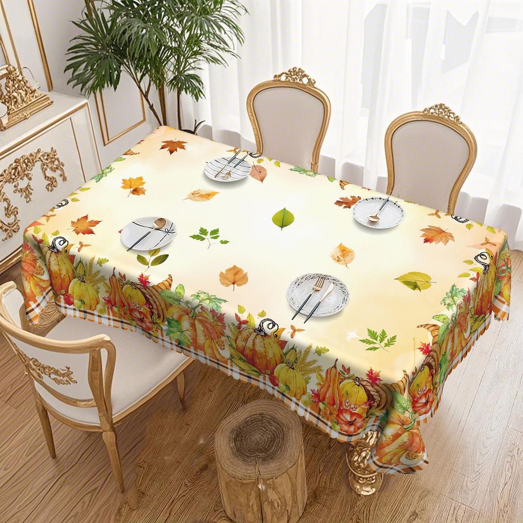 A Fall Thanksgiving Tablecloth - Pumpkin And Maple Leaf Rectangular Tablecloth For A Harvest Holiday Family Table
