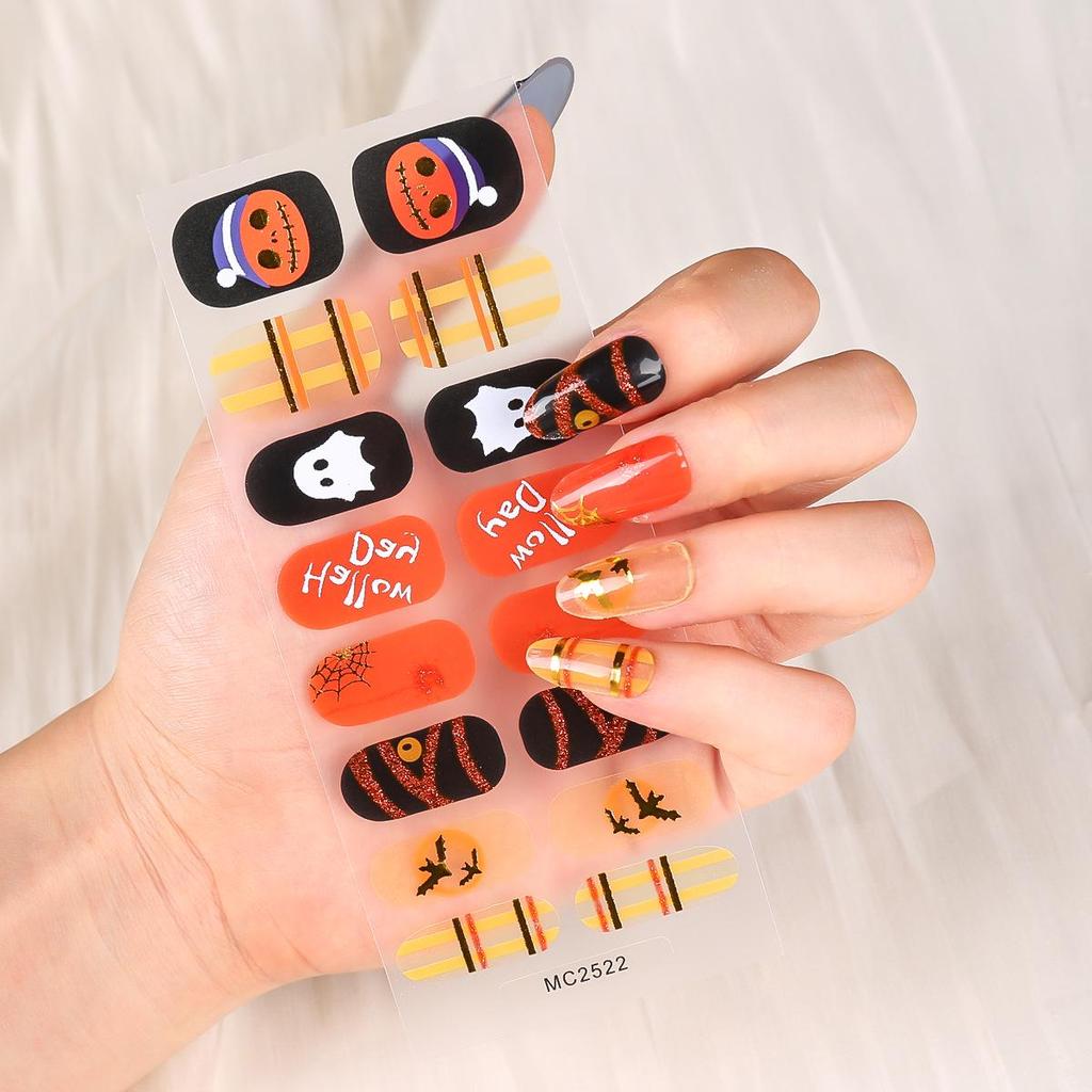 16-Piece European/American Christmas Gel Nail Stickers – No-Bake, French Manicure Style